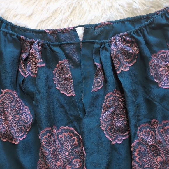 Trina Turk Teal & Pink Saloni Silk Puff Sleeve Top - Picture 4 of 12